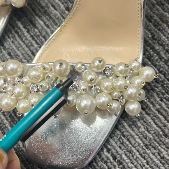 SB-Fay Silver Metallic Pearl Rhinestone High Heel Sandals
